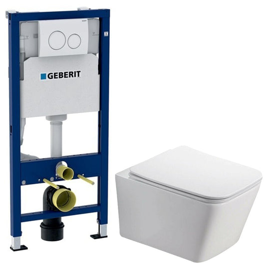 WC пакет Rune Jord, капак slim softclose и резервоар Geberit Duofix с вградена рамка и бяла клавиша Delta20