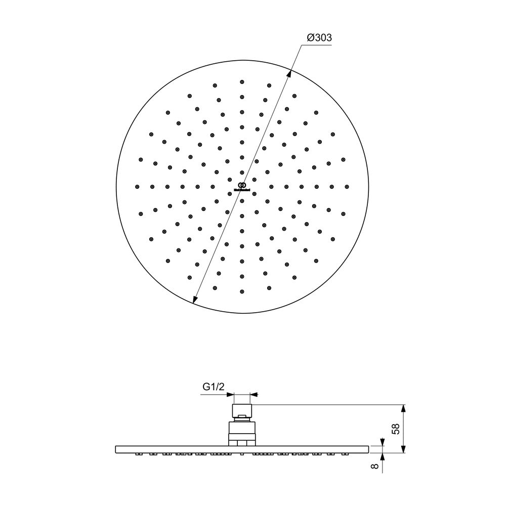 Ideal Standard IdealRain 300 mm Shower Head Silver Storm 1 Function