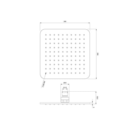 Квадратна душ капачка Omnires Slimline 200x200 бяла