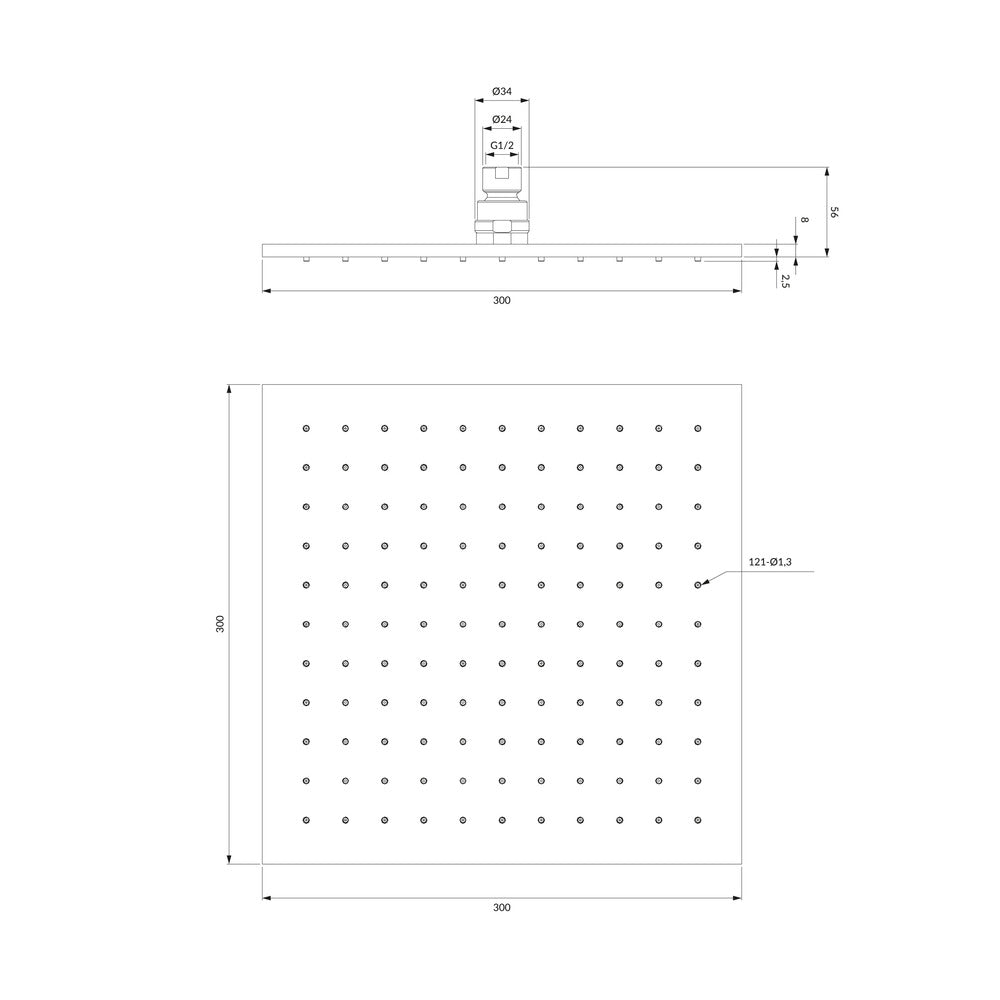 Квадратна душ-паралия Omnires Slimline 300x300 мм