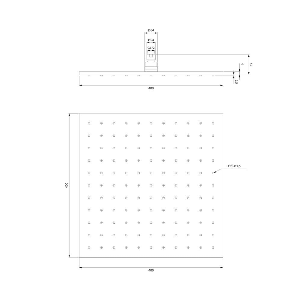 Квадратна душ пита хром Omnires Ultra Slimline 400x400 мм