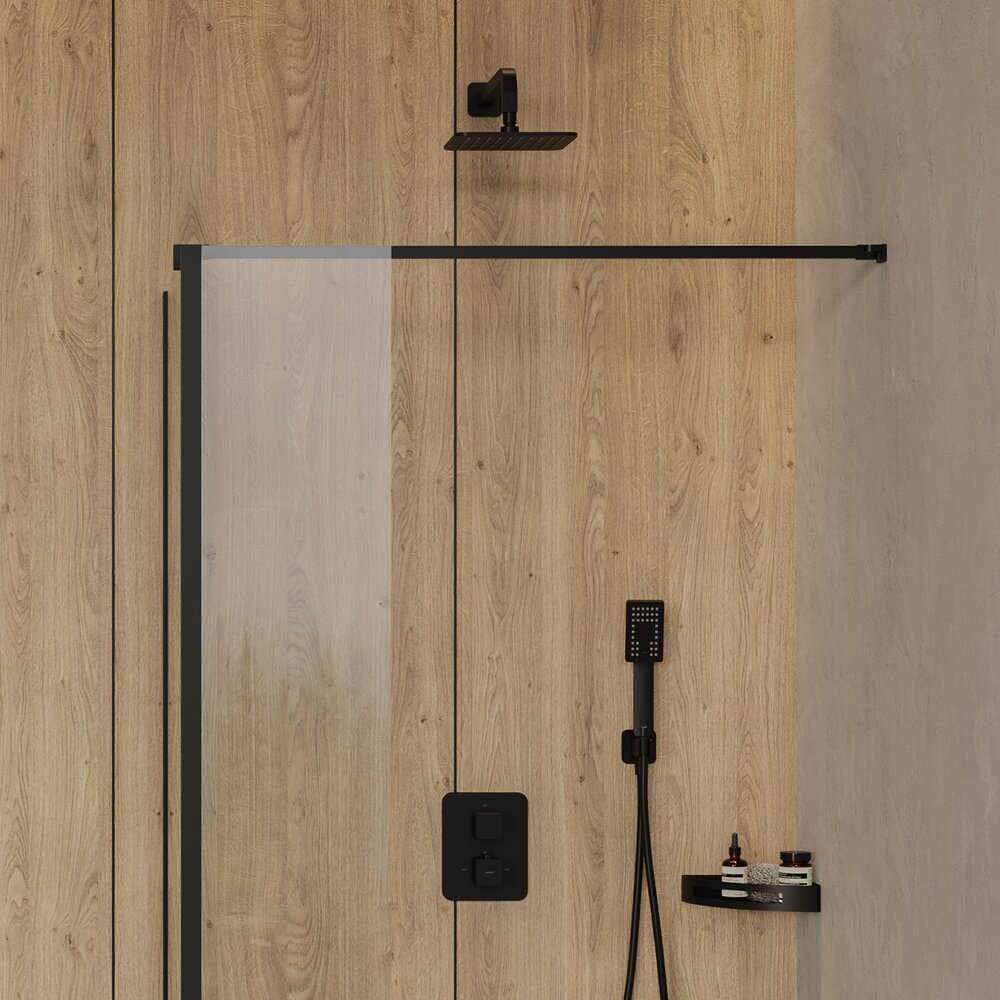 Парапет за душ с квадратна форма Omnires Slimline 200x200 мм матово черно