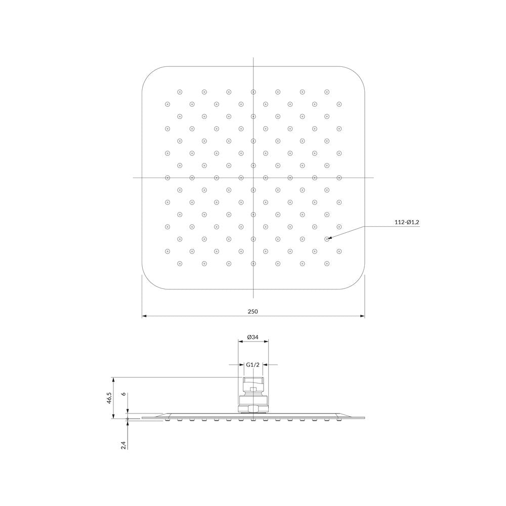 Квадратна душ глава Omnires Ultra Slimline 250x250 мм
