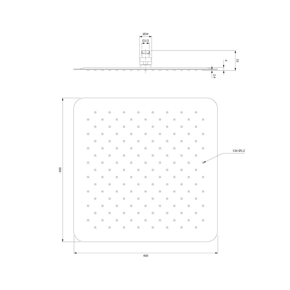 Квадратна душ глава Omnires Ultra Slimline 400x400 mm