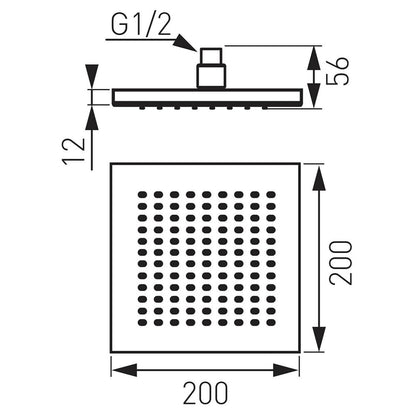 Square Shower Head 200x200 mm Ferro Chrome