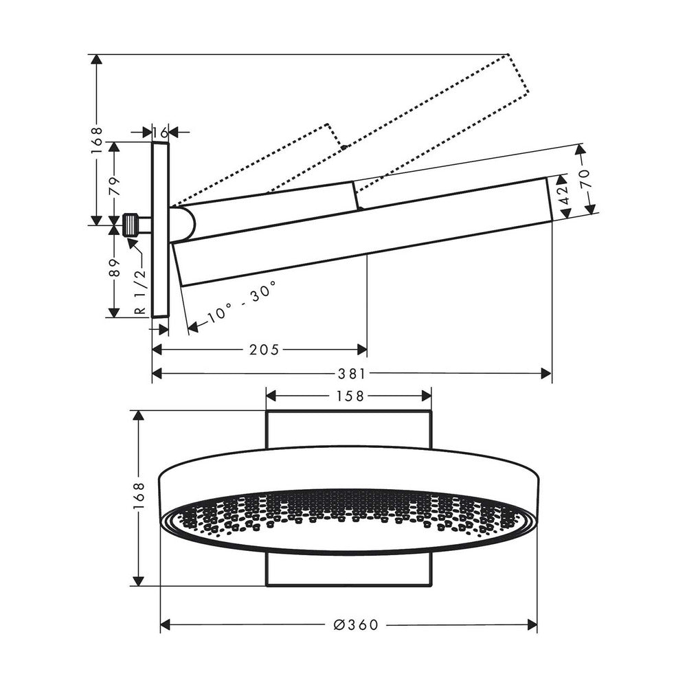Hansgrohe Rainfinity 360 Round Shower Head in Black - Brushed Chrome 1 Function