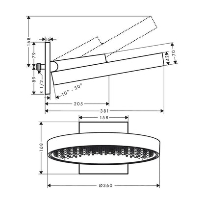 Hansgrohe Rainfinity 360 Round Shower Head in Black - Brushed Chrome 1 Function