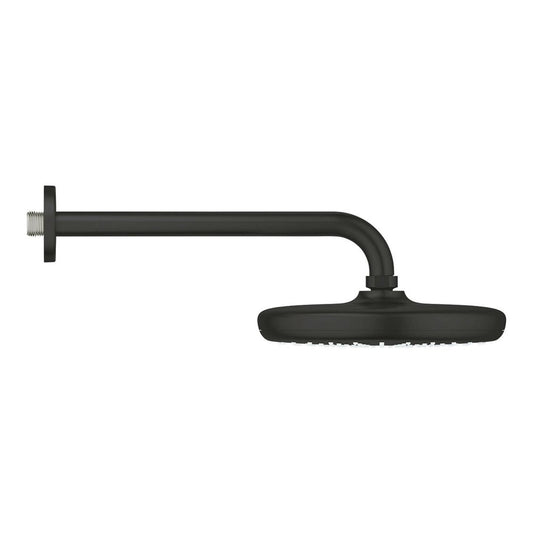 Round shower head matte black Grohe Tempesta 210 mm with arm