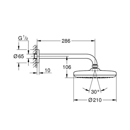 Кръгла душ глава черен мат Grohe Tempesta 210 мм с рамо
