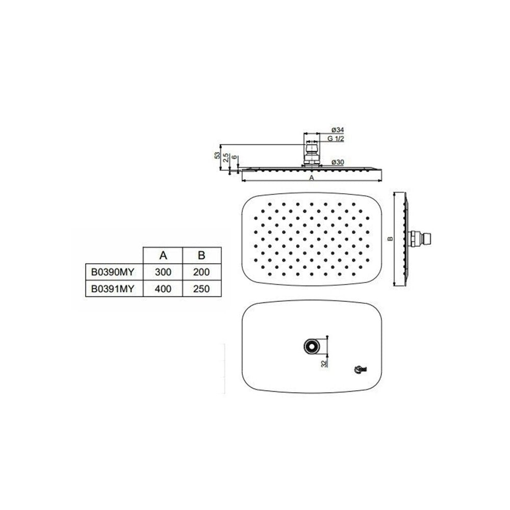 Ideal Standard IdealRain Luxe M1 Rectangular Shower Head 200x300 mm