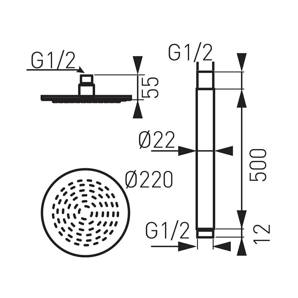 Ferro Rotondo 9 Chrome Shower Head and Arm