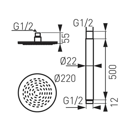Ferro Rotondo 9 Chrome Shower Head and Arm