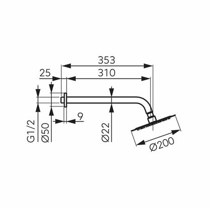 Палерия и броня за душ Ferro Slimline 200 мм хром гланц