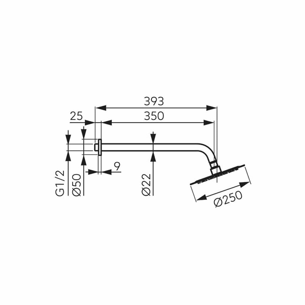Скрита глава и държач за душ Ferro Slimline 250 мм хром гланц
