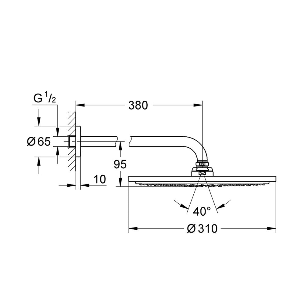 Grohe Rainshower Cosmopolitan 310 Shower Head and Arm in Hard Graphite