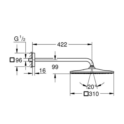 Душ глава и рамо Grohe Rainshower Mono Cube 310 ауро перфект Cool Sunrise 1 функция