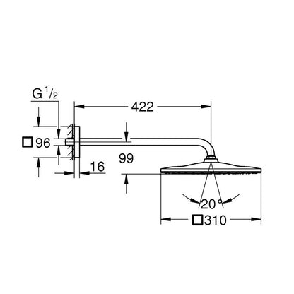 Стенен душ и ръкохватка Grohe Rainshower Mono Cube 310 антрацит, перлен графит, 1 функция