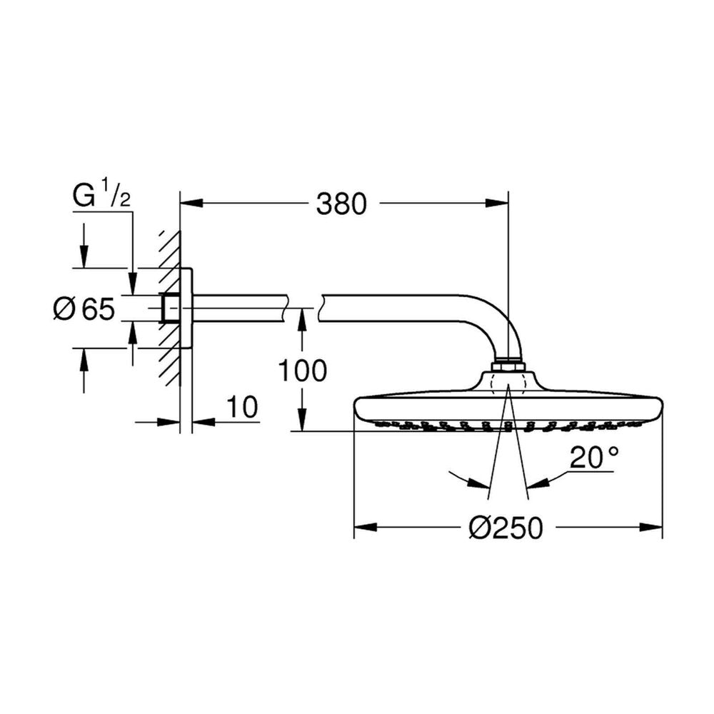 Grohe Tempesta 250 Round Shower Head and Arm