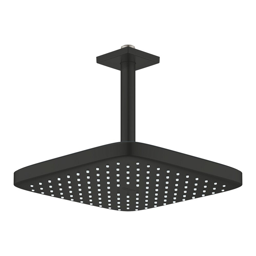 Shower head and arm matte black Grohe Tempesta 250 Cube square ceiling mount
