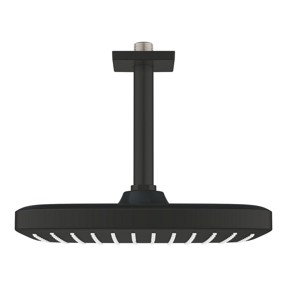 Shower head and arm matte black Grohe Tempesta 250 Cube square ceiling mount