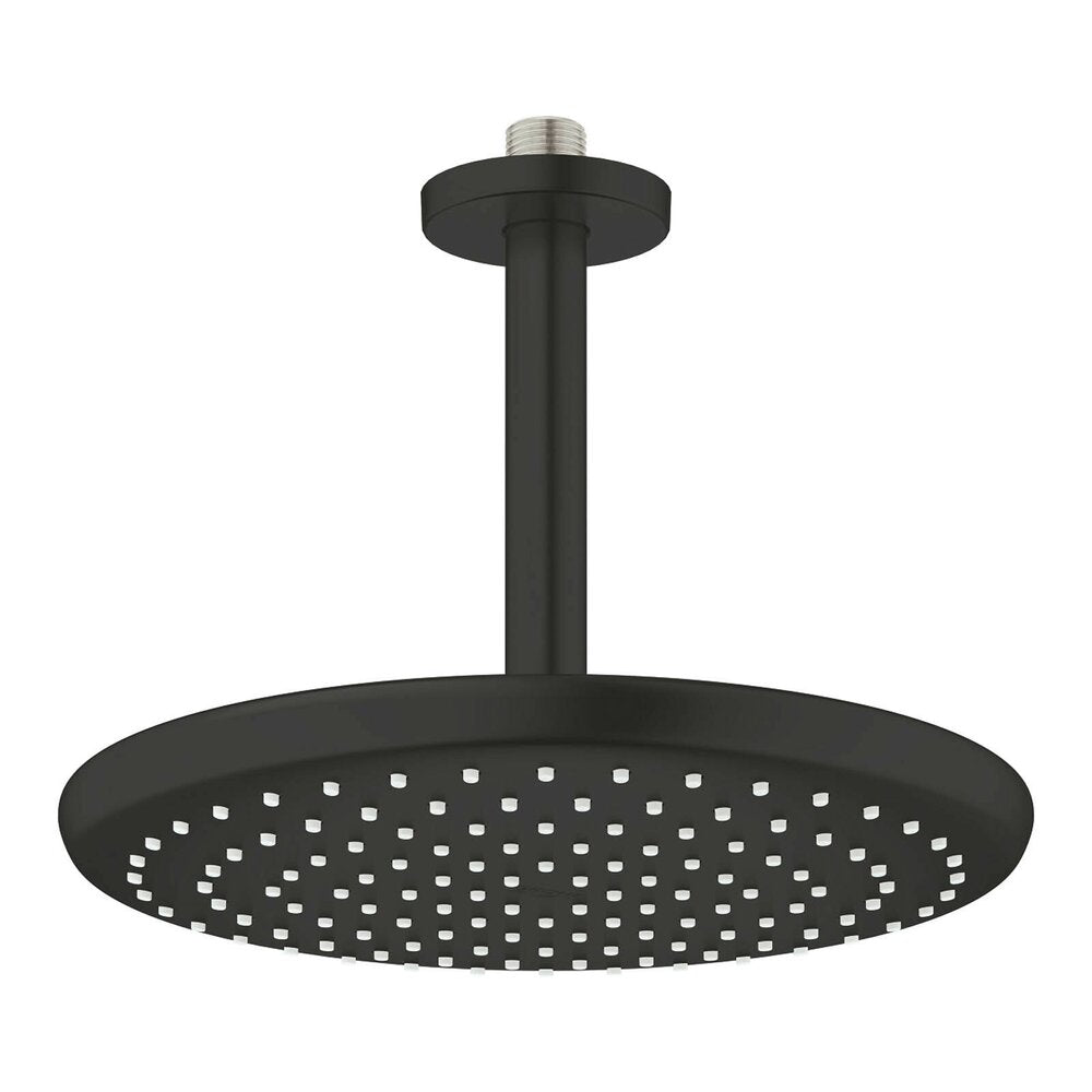 Shower head and arm matte black Grohe Tempesta 250 Cube round ceiling mount