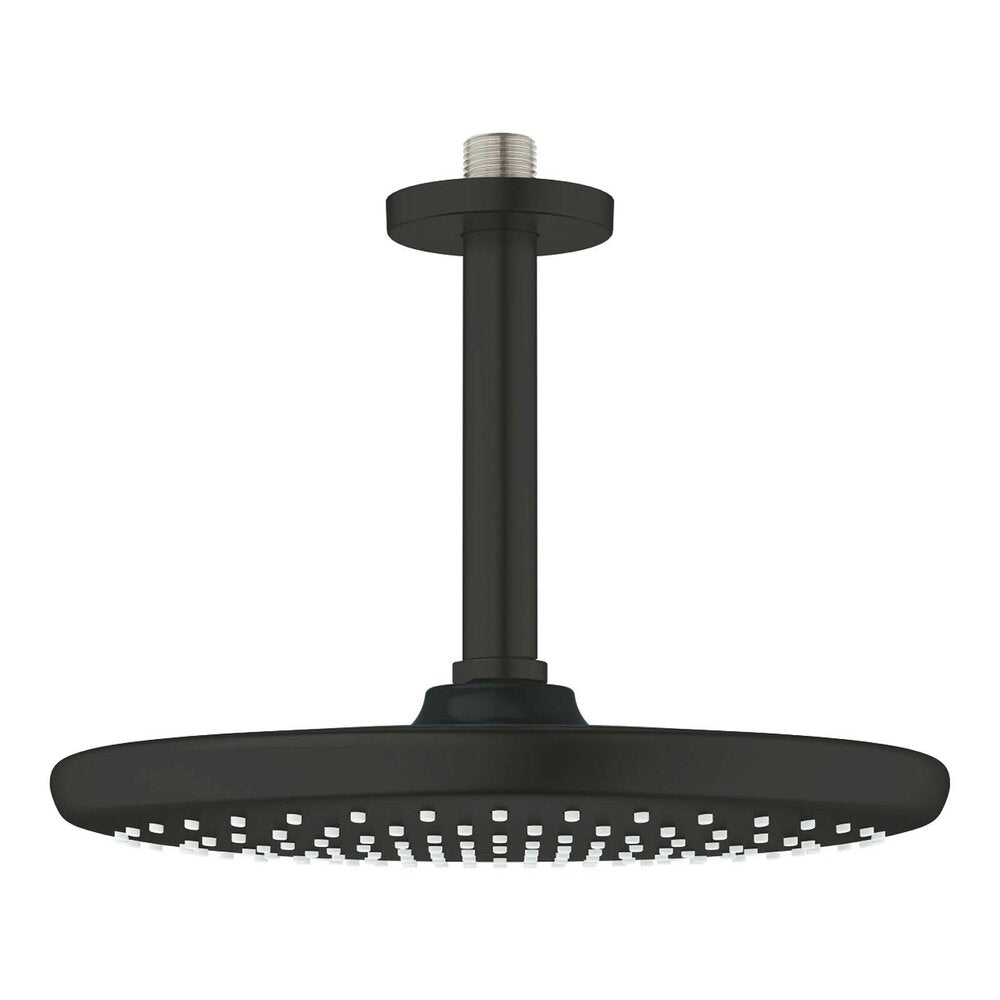 Shower head and arm matte black Grohe Tempesta 250 Cube round ceiling mount