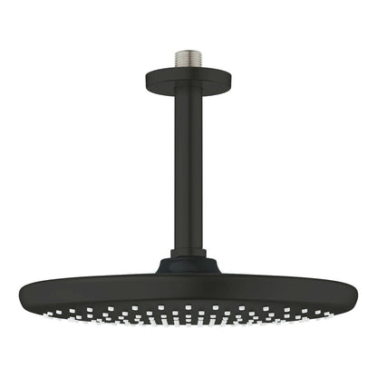 Shower head and arm matte black Grohe Tempesta 250 Cube round ceiling mount