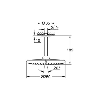 Shower head and arm matte black Grohe Tempesta 250 Cube round ceiling mount