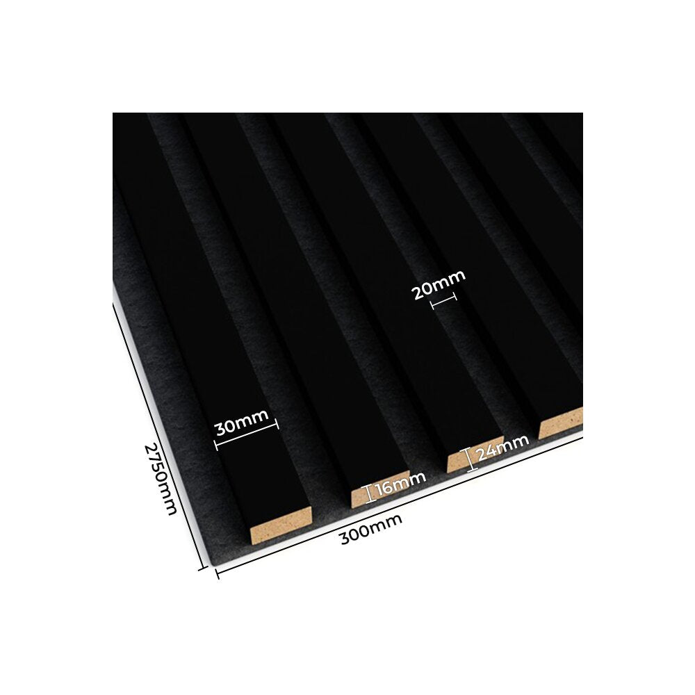 Decorative/Acoustic Slat Panel Lameo Mini MDF Matte Black Finish 30x275 cm