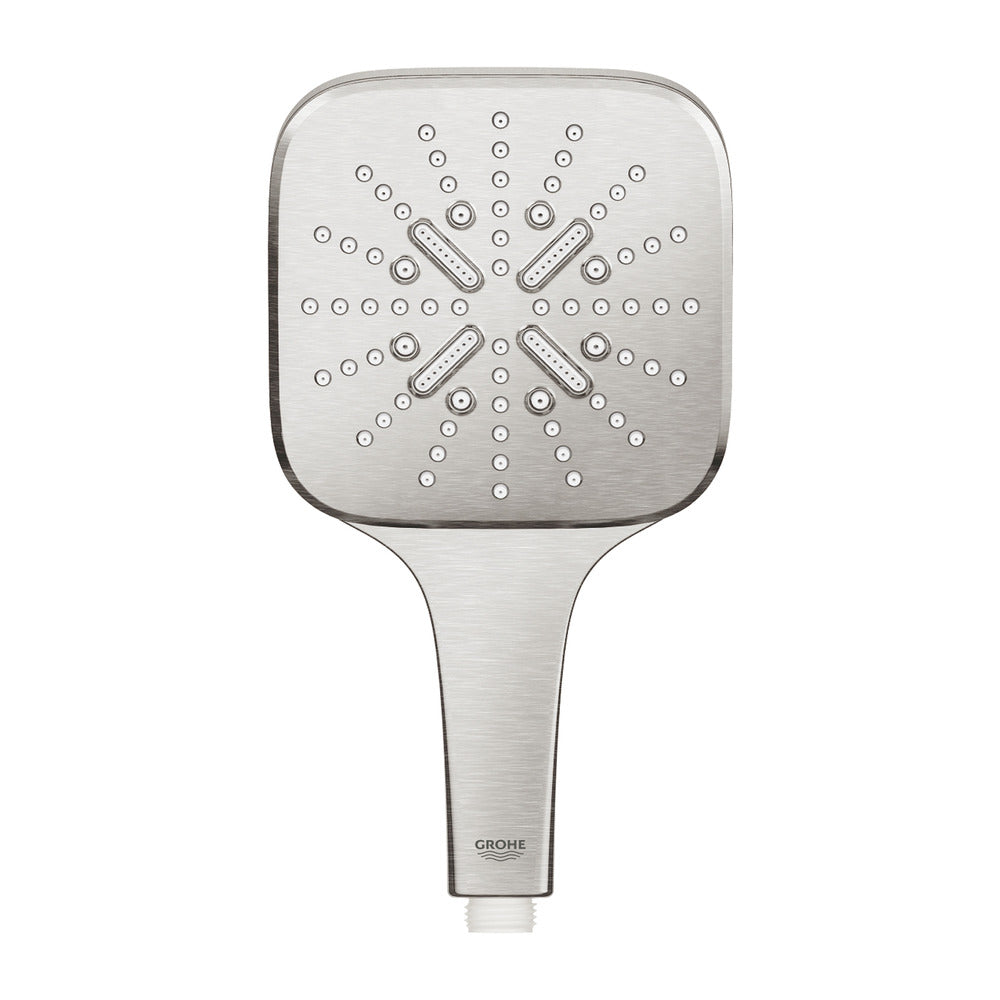 Grohe Rainshower SmartActive 130 Cube Shower Head 3 Functions Brushed Supersteel