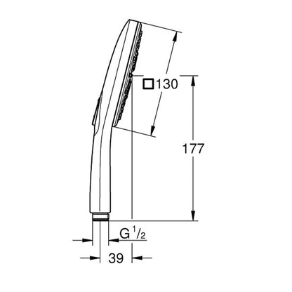 Grohe Rainshower SmartActive 130 Cube Shower Head 3 Functions Brushed Supersteel