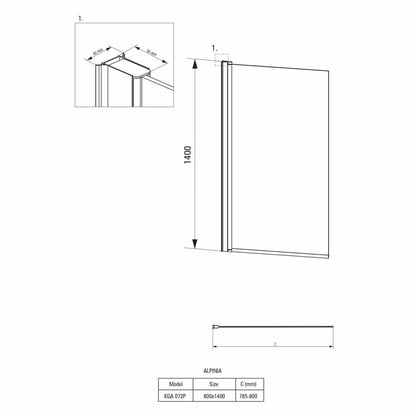 Deante Alpinia Bath Screen 80x140 cm