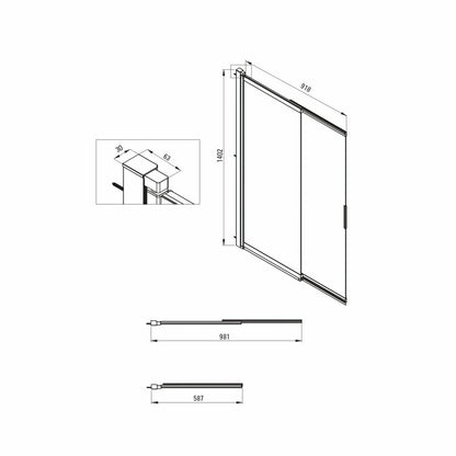 Deante Prizma Black Bath Screen 100x140 cm