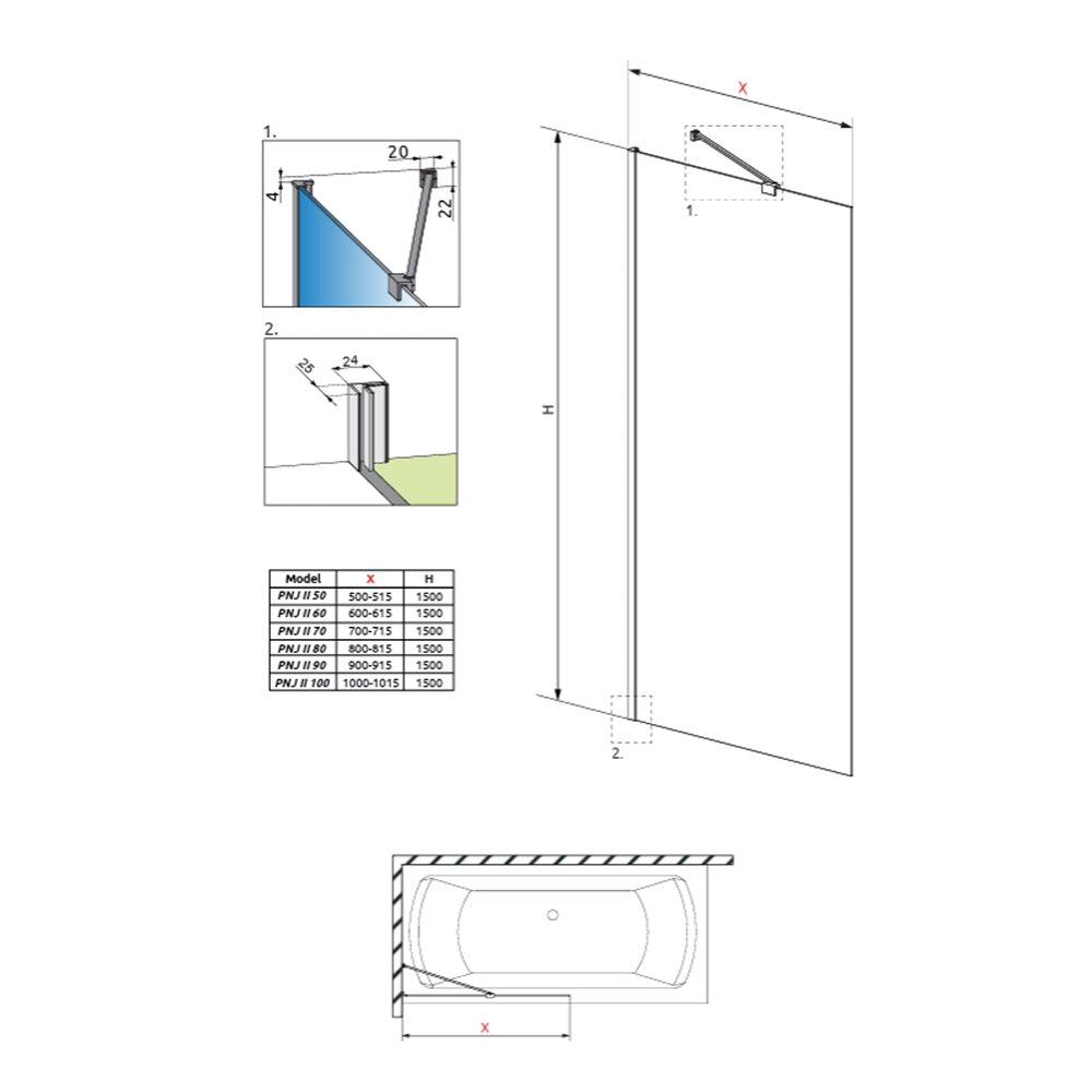 Параван за вана Radaway Idea 6 PNJ II хром лъскав-прозрачен 60x150 cm стъкло 6 mm
