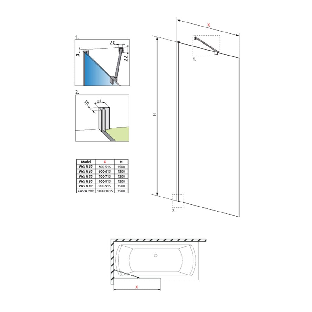 Параван за вана Radaway Idea 6 PNJ II черен мат-прозрачен 90x150 cm стъкло 6 mm