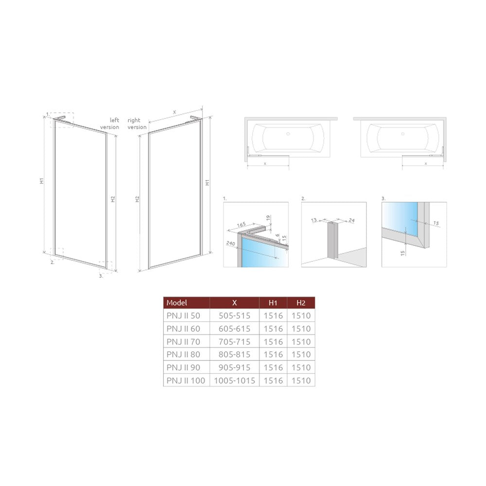 Параван за вана Radaway Modo F SL PNJ II златисто лъскав-прозрачен 100x150 cm стъкло 8 mm дясно