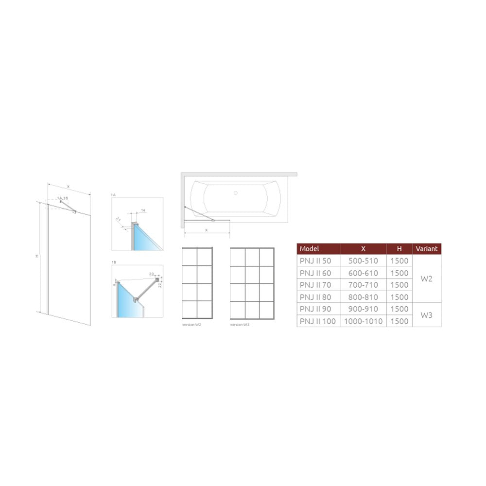 Параван за вана Radaway Modo New PNJ II никел матово-прозрачен 70x150 cm стъкло 8 mm