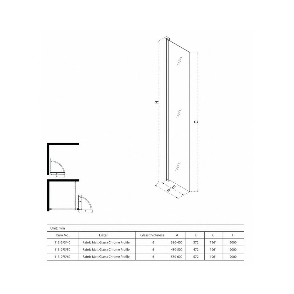 Подвижен душ параван тип Walk-In Inter Ceramic, хромирано - матирано стъкло 60x200 см