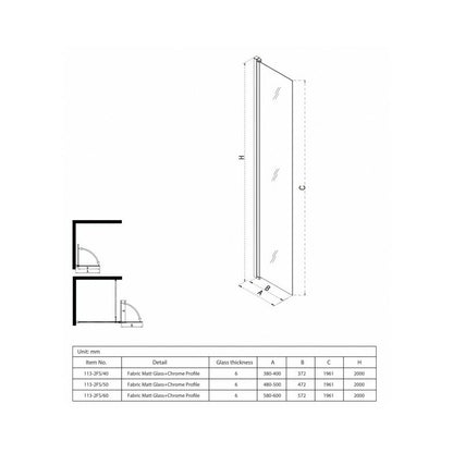 Подвижен душ параван тип Walk-In Inter Ceramic, хромирано - матирано стъкло 60x200 см