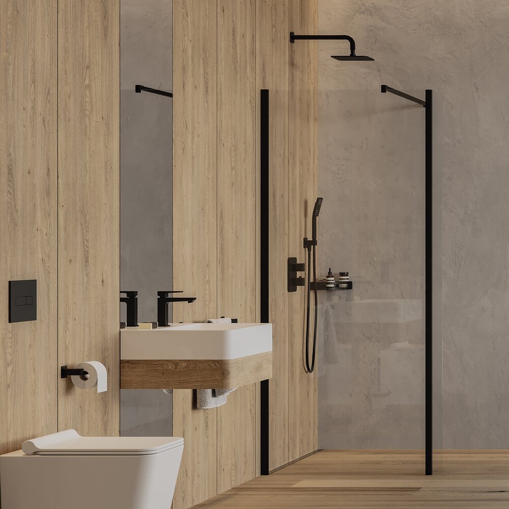 Walk-in душ параван с странична стена Omnires Marina черен мат/прозрачен 90 см