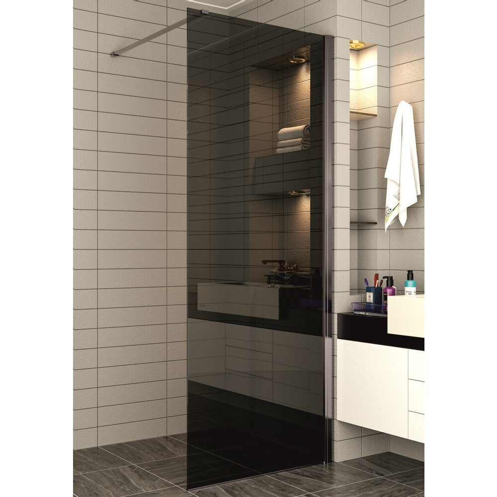 Walk-In Shower Screen Inter Ceramic Matte Grey Profile - Smoky Glass 80x200 cm