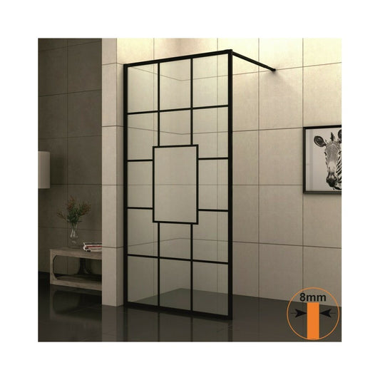 Душ кабина Walk-In Inter Ceramic, черен профил, 100x200 см, прозрачна стъкло с черни линии