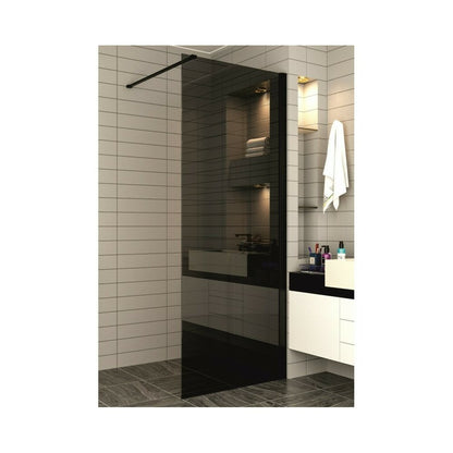 Преграда за душ Walk-In Inter Ceramic, черен матов профил - тъмно стъкло 90x200 см