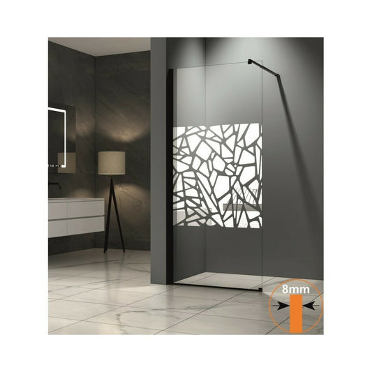 Первая параван за душ Walk-In Inter Ceramic, черен профил - прозрачна стъкло + бели елементи 80x200 см