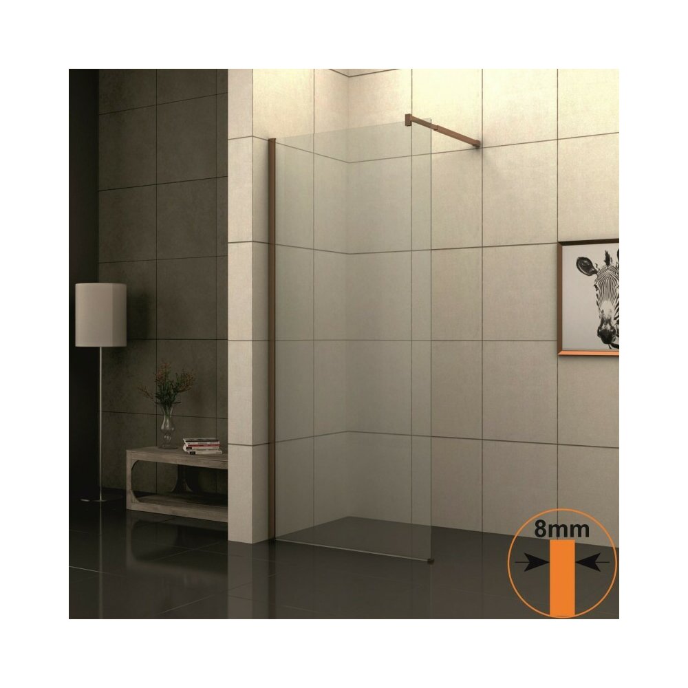 Walk-In Shower Screen Inter Ceramic Rose Gold Profile - Transparent Glass 90x200 cm