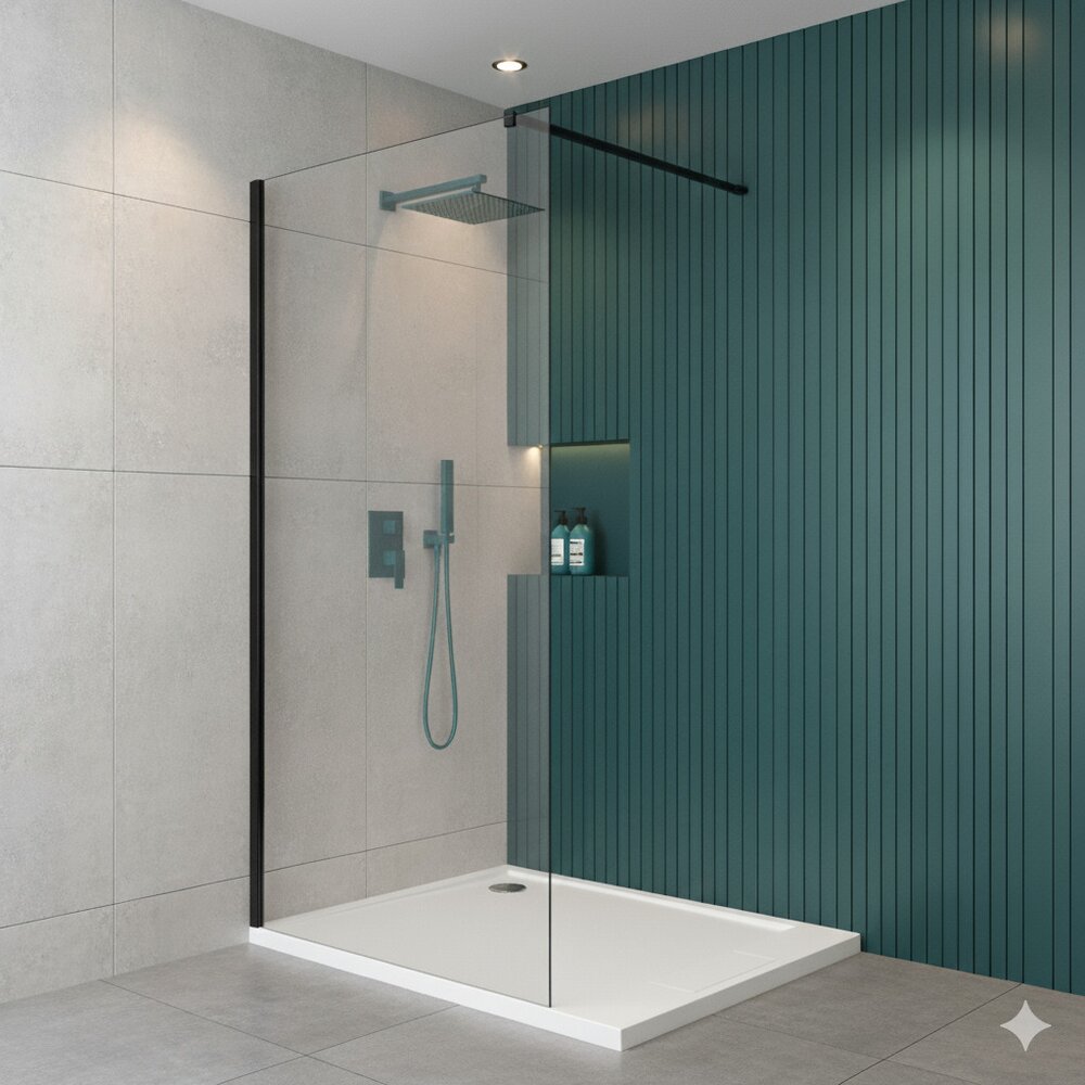 Walk-in Shower Screen Matte Black Rune Syn 100x200 cm