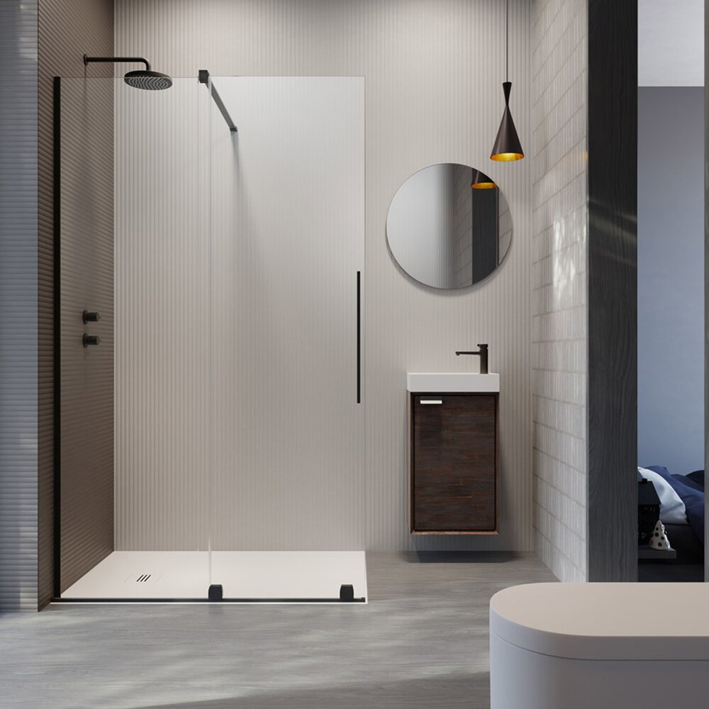 Душ параван тип Walk-in Radaway Furo черно-прозрачен 150 cm стъкло закалено 8 mm ляво