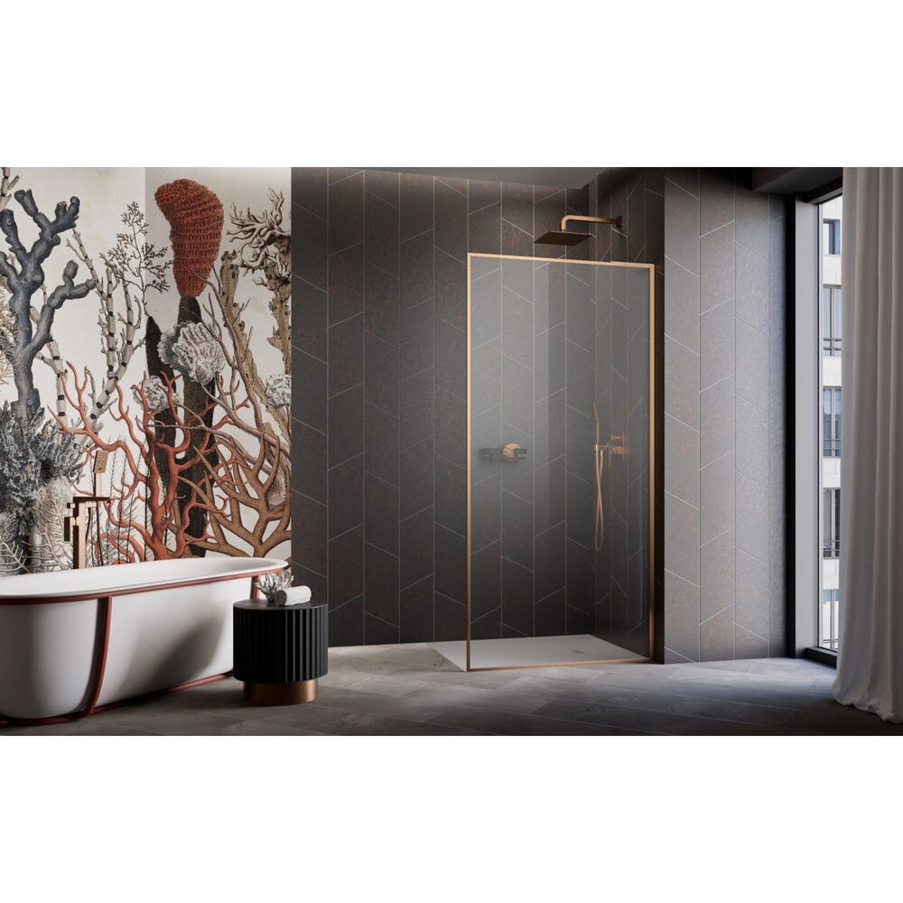 Душ параван тип Walk-in Radaway Modo F SL II медна четка-прозрачна 105 cm стъкло закалено 8 mm дясно