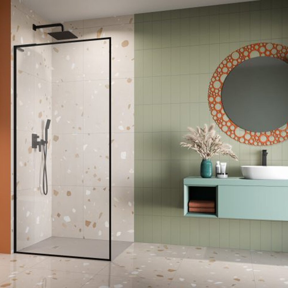 Параван за душ тип Walk-in Radaway Modo F SL II черен мат-прозрачен 75 cm закалено стъкло 8 mm ляв