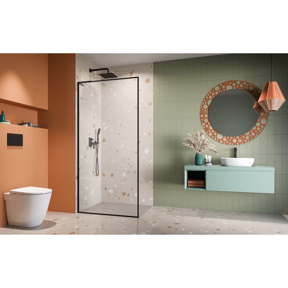 Параван за душ тип Walk-in Radaway Modo F SL II черен мат-прозрачен 75 cm закалено стъкло 8 mm ляв